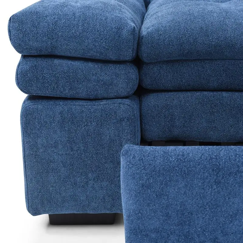 Sofá cama extraíble 3 en 1 con chaise de peluche: sofá cama convertible para sala de estar, disponible en azul y 2 más colores