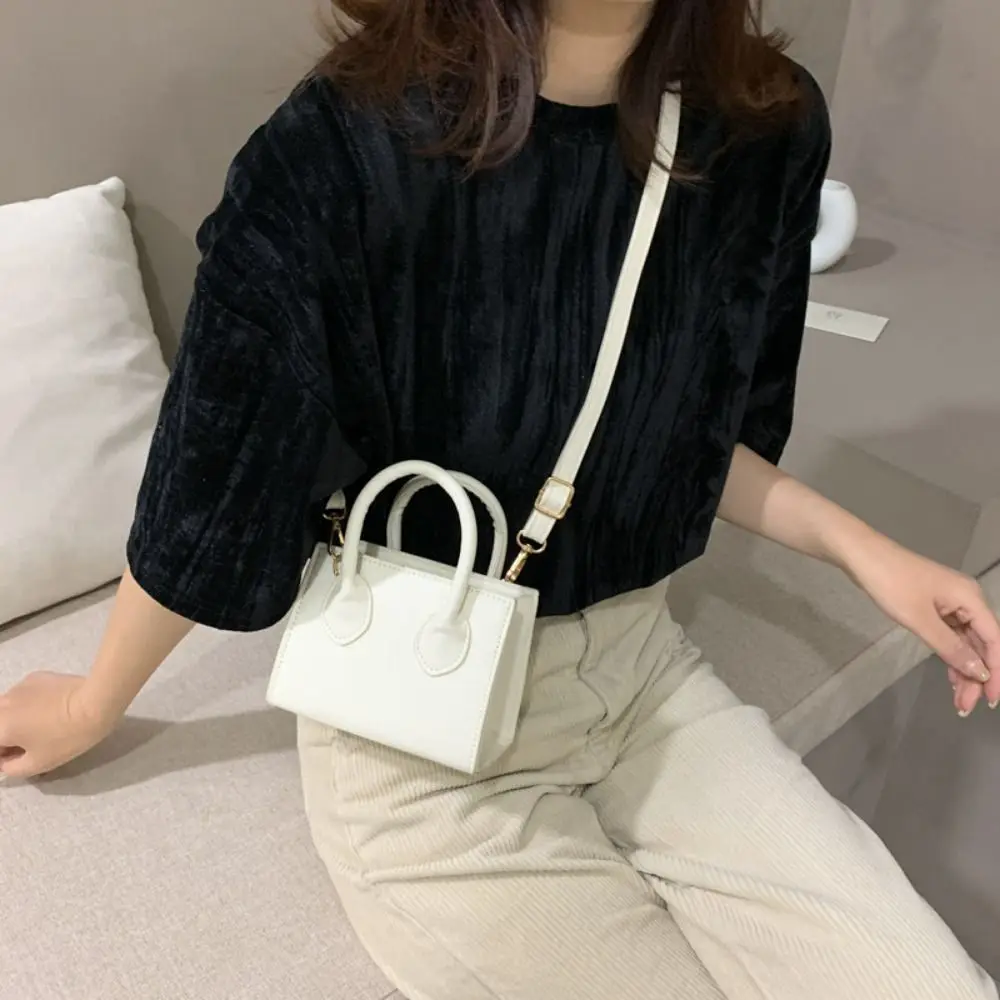 

PU Leather Small Square Bag Solid Color Minimalist Women's Crossbody Bag Portable Shoulder Bag All-Match Mini Handbag Work Women