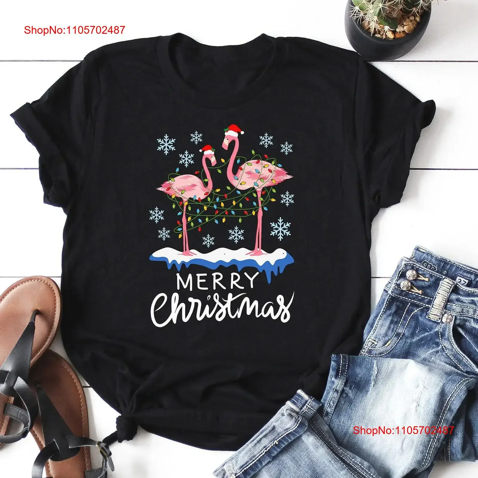 Merry Christmas Flamingo T Shirt Holiday for Women Girls Snowflake vintage Washed Breathable homme Stylish