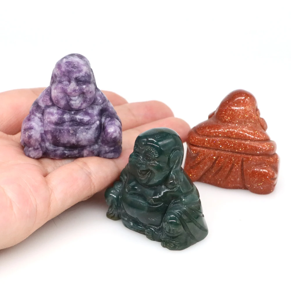 36mm Buddha Statue Natural Healing Crystal Gemstones Reiki Chakra Crafts Hand Carved Stone Maitreya Figurines Home Lucky Decor