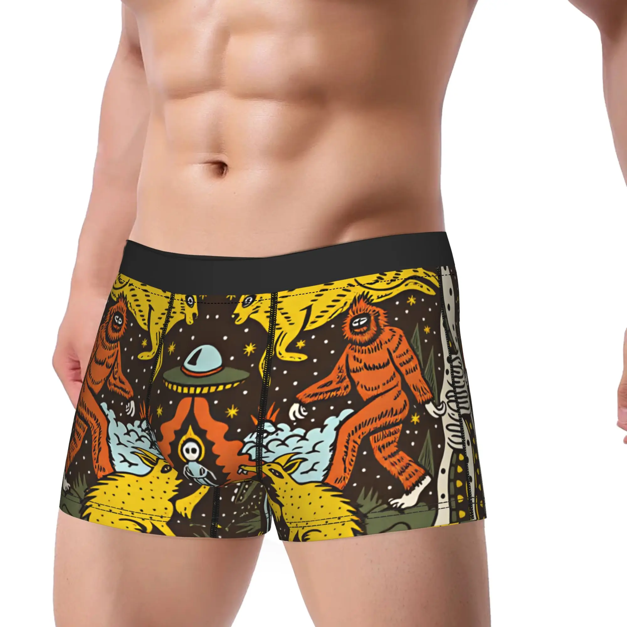 Cryptid Creatures Illustration Underwear  Novelty Underpants Pattern Boxer Brief For Men Pouch Oversize Trunk