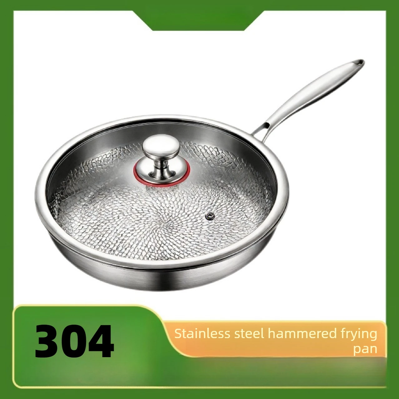 Three layer steel 304 stainless steel frying pan flat bottomed pan with titanium coating non stick pan frying pan hammer pattern