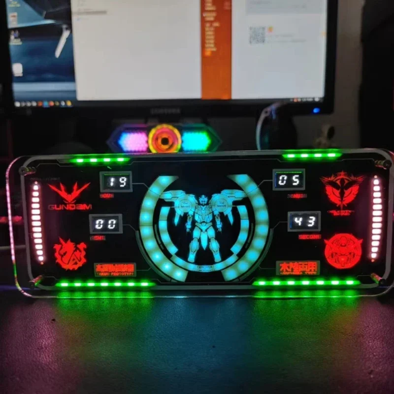 Gundam Theme Clock RGB LED Art Sense Technology Game Atmosphere Room Desktop Decoration Cyberpunk