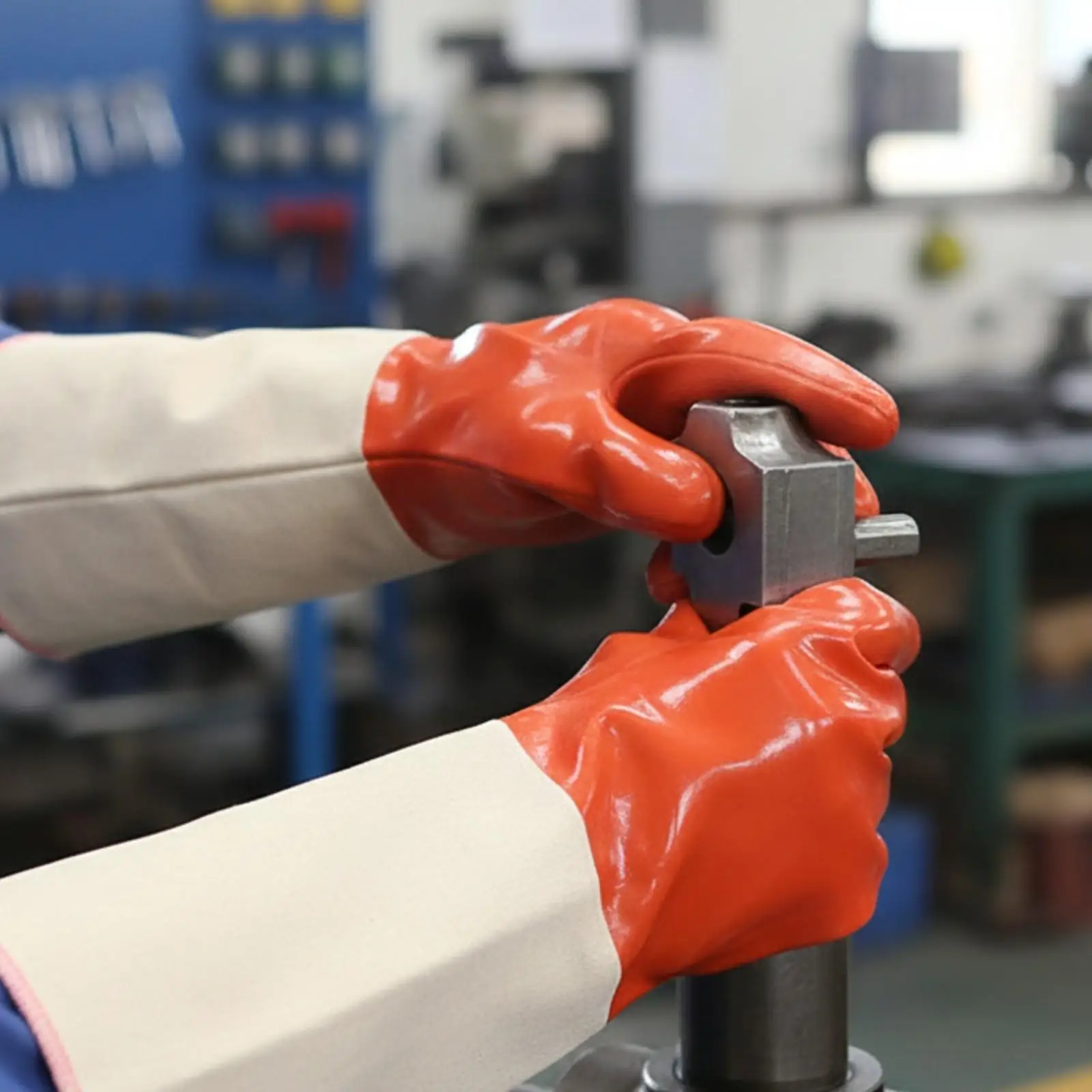 Industrial Grade Work Gloves with Rubber Grip Coating Long Canvas Forearm Guard for Heavy Duty Rough Work Protection