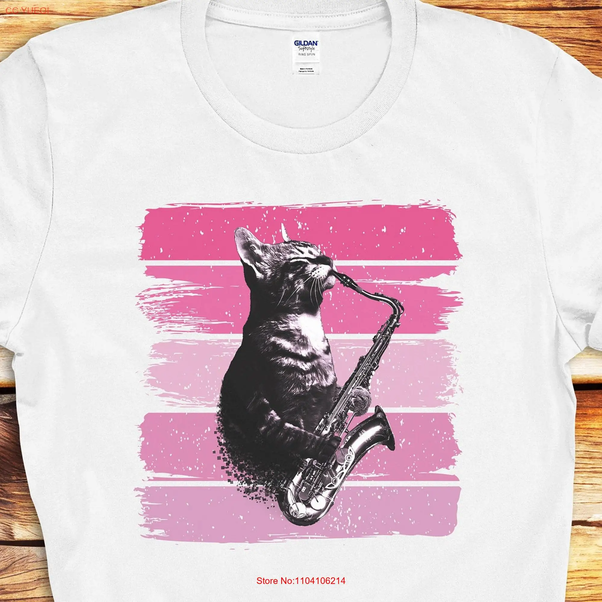 Cat Playing Saxophone T Shirt Funny Jazz Music Vintage Sax Retro Saxophonist Valentines For Her Musician