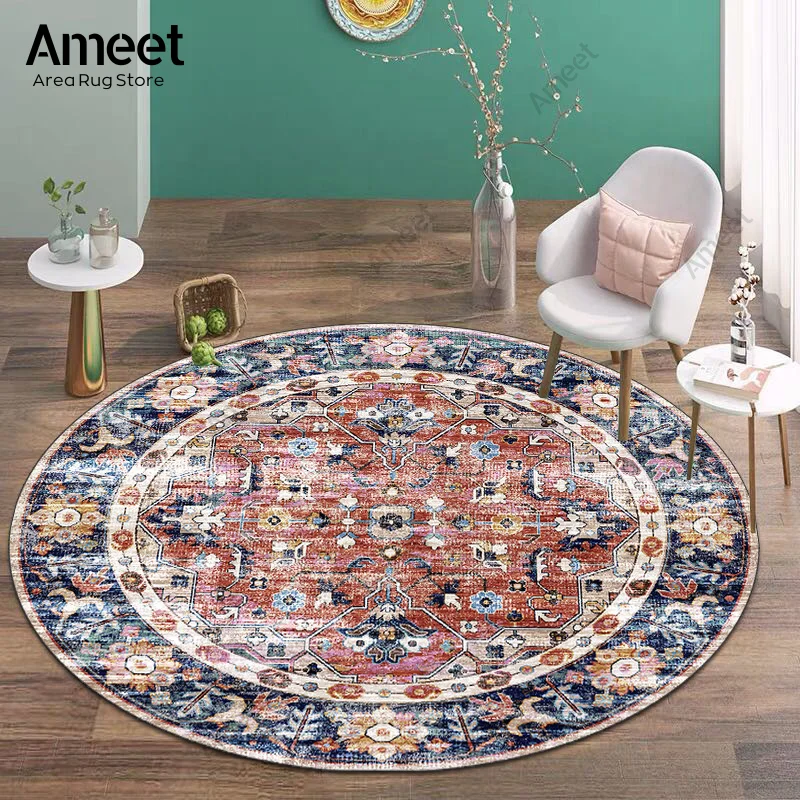 

Vintage Persian Carpet For Rooms Ethnic Moroccan Style Round Rug 120cm Decoration Home Bedroom Carpet Luxury Floor Mat Washable