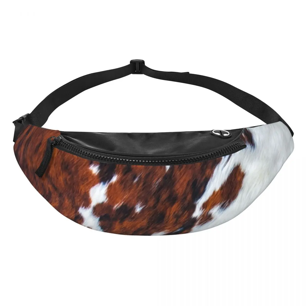 Rustic Cow Faux Fur Skin Leather Fanny Pack for Animal Cowhide Texture Crossbody Waist Bag Travel Hiking Phone Money Pouch