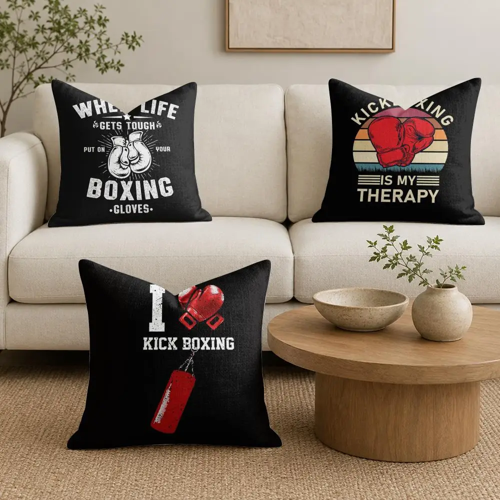 Boxing Gloves Design Cushion Cover Natural Linen Organic Fabric Double-Sided Printing Sofa Home Decor Gift Pillow Cover