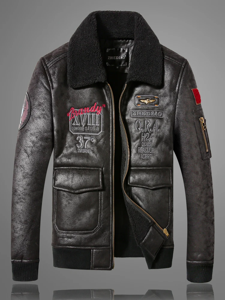 

Men's Winter Thiened Fce Lined Lamb Velvet Biker Jaet Fur Leather Coat Warm Stand Fit PU Fabric Long Sve Zipper