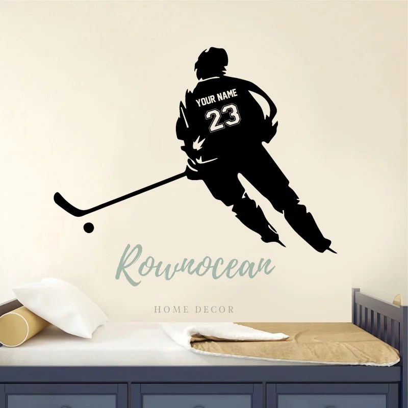 Custom Hockey Player Name and Number Wall Sticker, Vinyl, Boys, Teens, Home Room, Bedroom Decoration, Sport Decals, Mural, G027