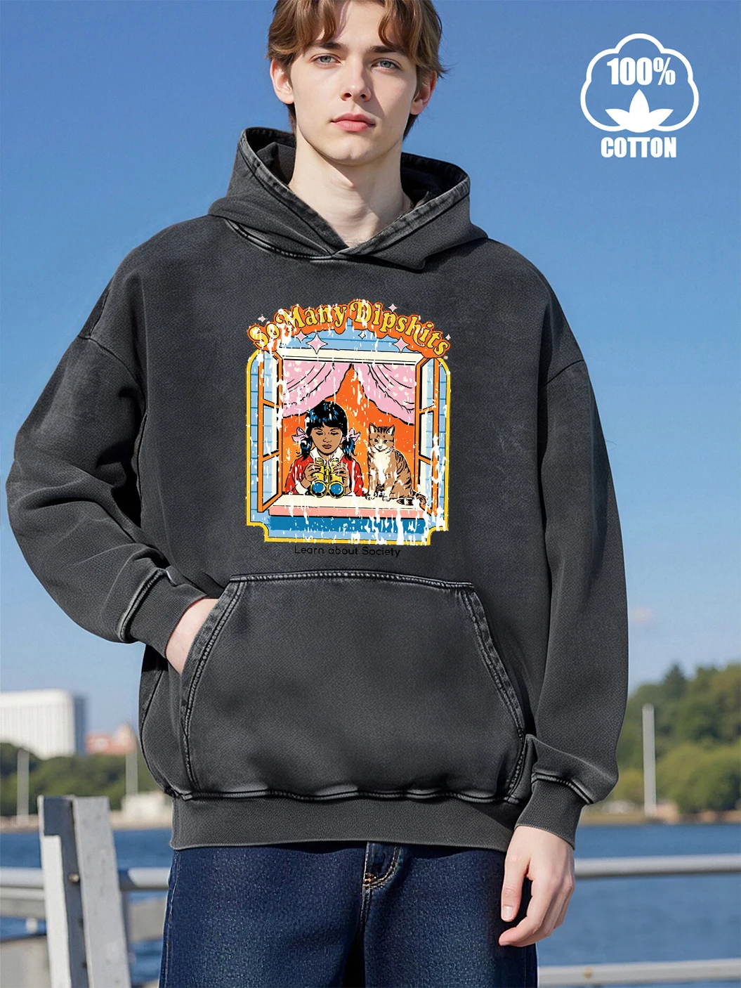 

Girl Learn About Society Print Men Comfy Washed Hoody Cotton Pocket Clothing Fashion Loose Pullovers Autumn Warm Sweatshirt