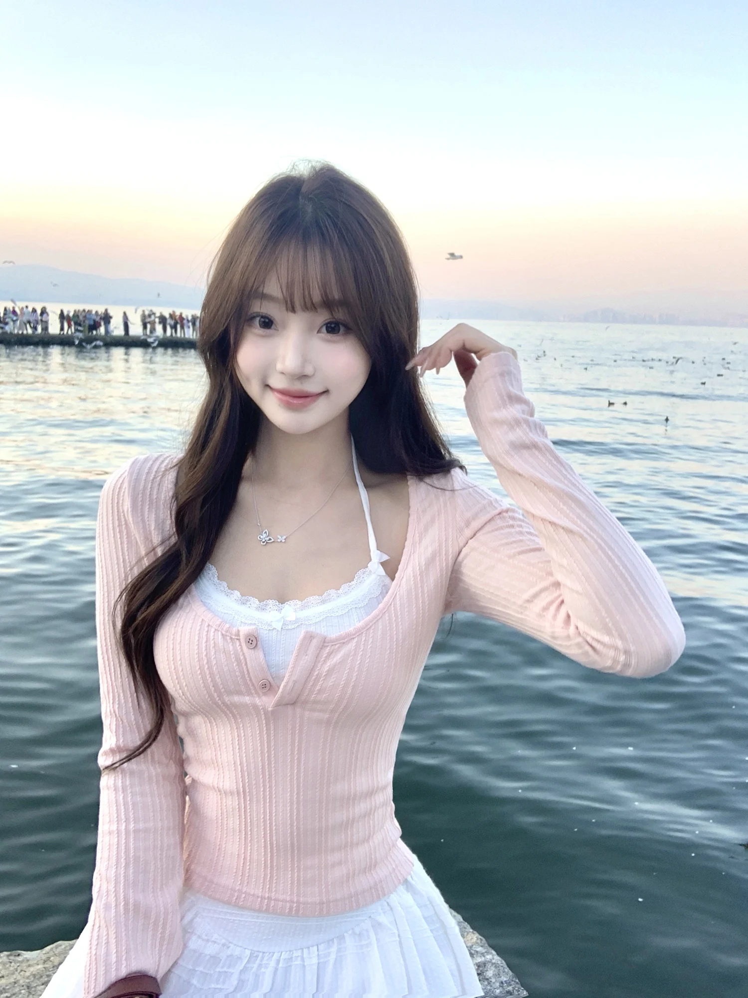 

Sweet Tea Girl Initial Dr POKEMENG Long Sve Комплект из двух предметов с кружевной отделкой, женский топ Faion Ne с подвесным ремешком, круглый топ Ne