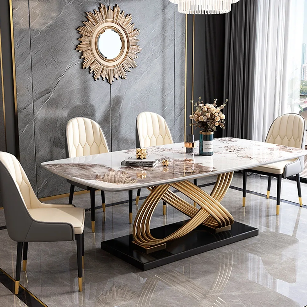 Living room furniture metal gold stainless steel modern rectangular dining table luxury dining table set dining tables