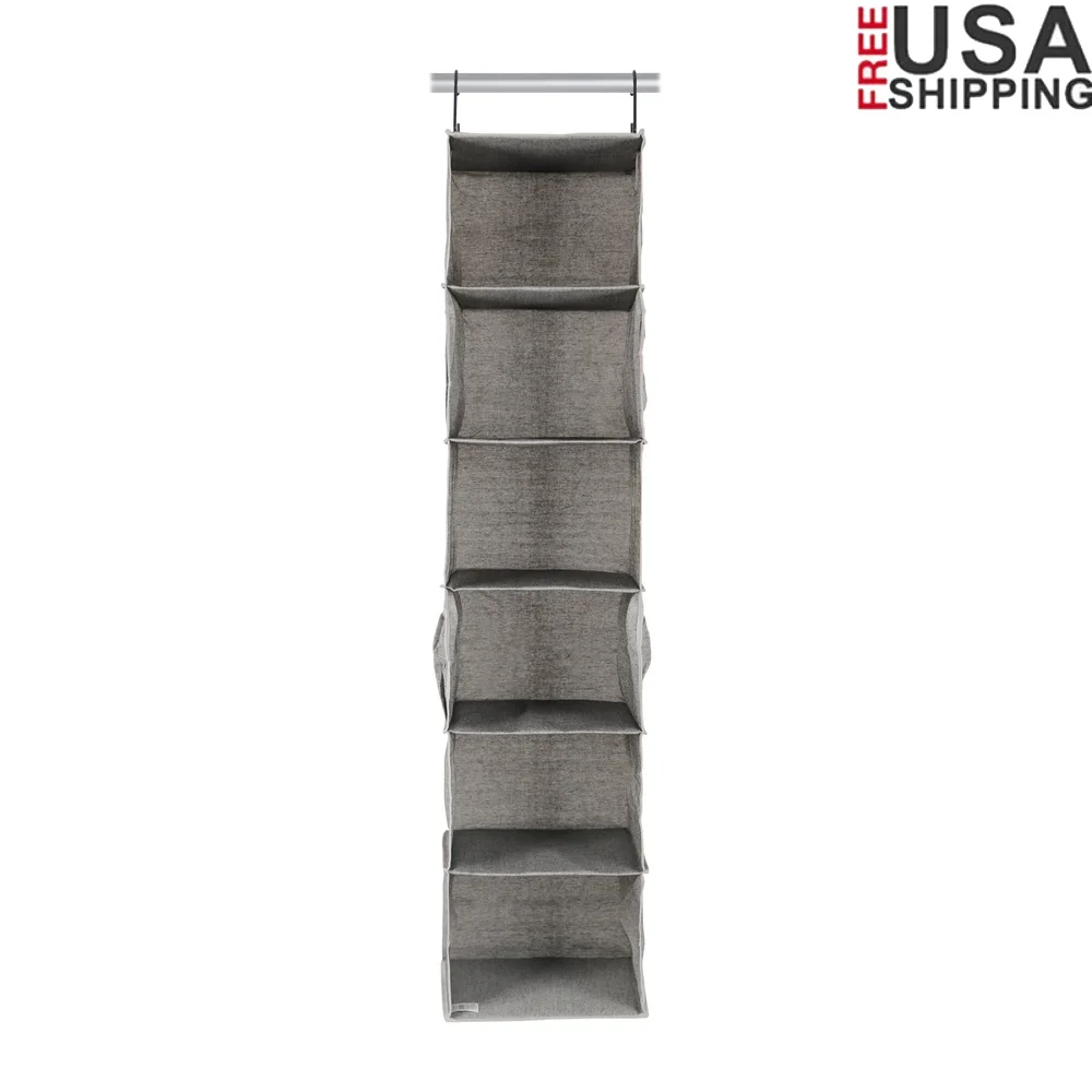 

6-Shelf Hanging Organizer with 3 Side Pockets Durable Fabric Closet Storage System Clothing Shoes Accessories Adult Use