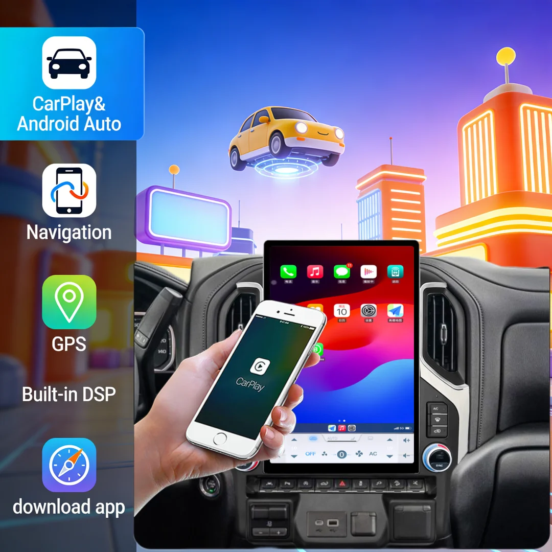 15.6 inch Android 13 Car Radio For GMC Sierra Chevrolet Silverado Carplay 2019 2020 2021 2022 2023 Car GPS Navigation Multimedia