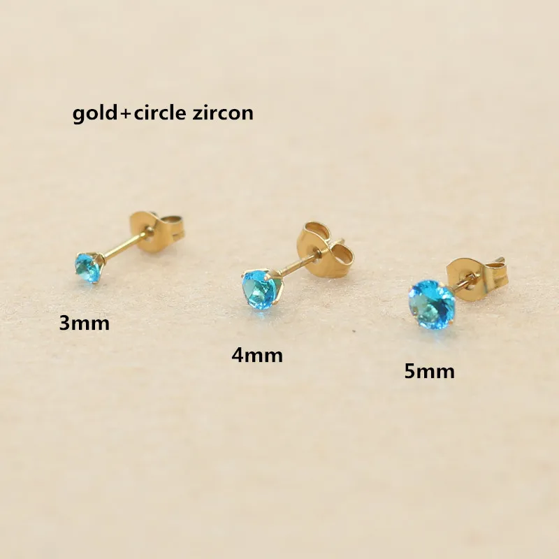 2 pc lot Circle And Square Shape Ocean Blue Zircon Brief Stainless Steel Womne Men  Stud Earrings No Easy Fade Allergy Free