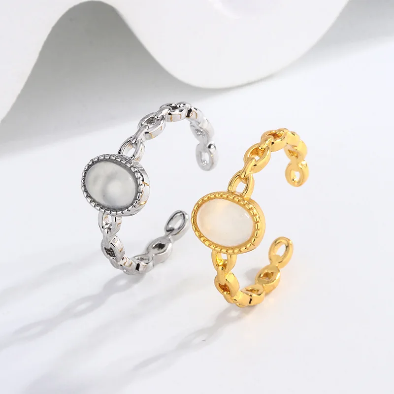 PANJBJ 925 Sterling Silver Cat's Eye Ring for Women Geometry Vintage Grace Simplicity Ellipse Jewelry Gift Dropshipping