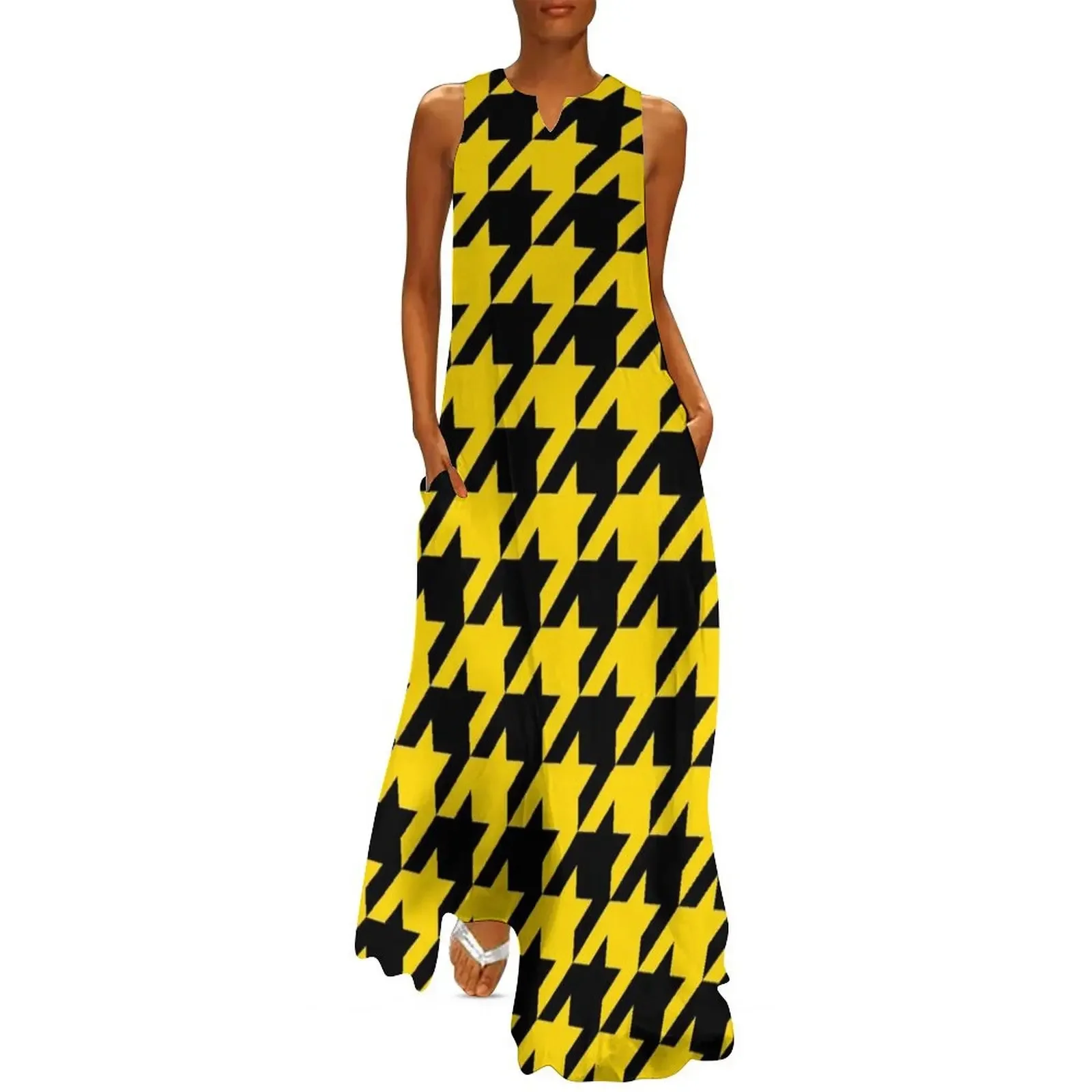 

Yellow houndstooth Long Dress Bride dresses loose women's dress summer dress for women 2025 summer