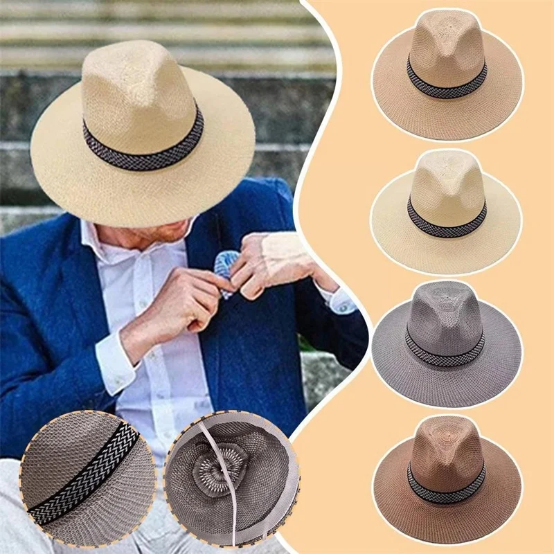 Summer Sun Hats Mens Ladies Foldable Straw Panama Sunscreen Sunshade Farmer Floppy Straw Hat Outdoor Beach Fishing Bucket Caps