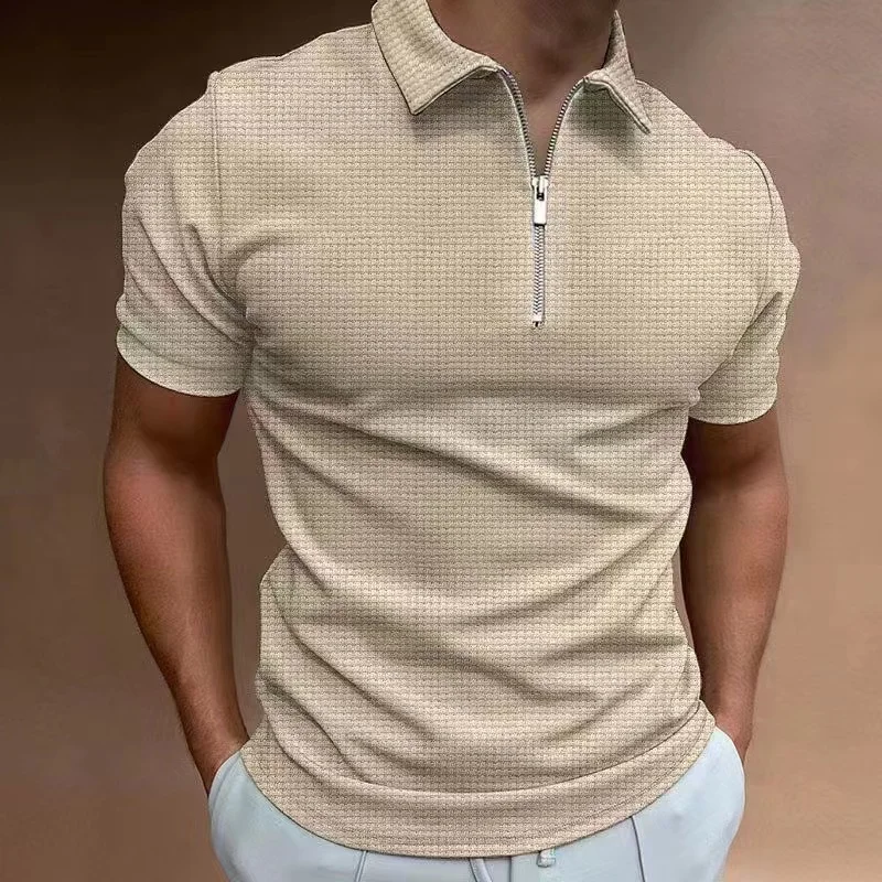2026 Fashion Men's Solid Color Zippers Polos T-Shirts Summer Short Sleeve Street Male Black POLO Tee Casual Tops Polo Shirts