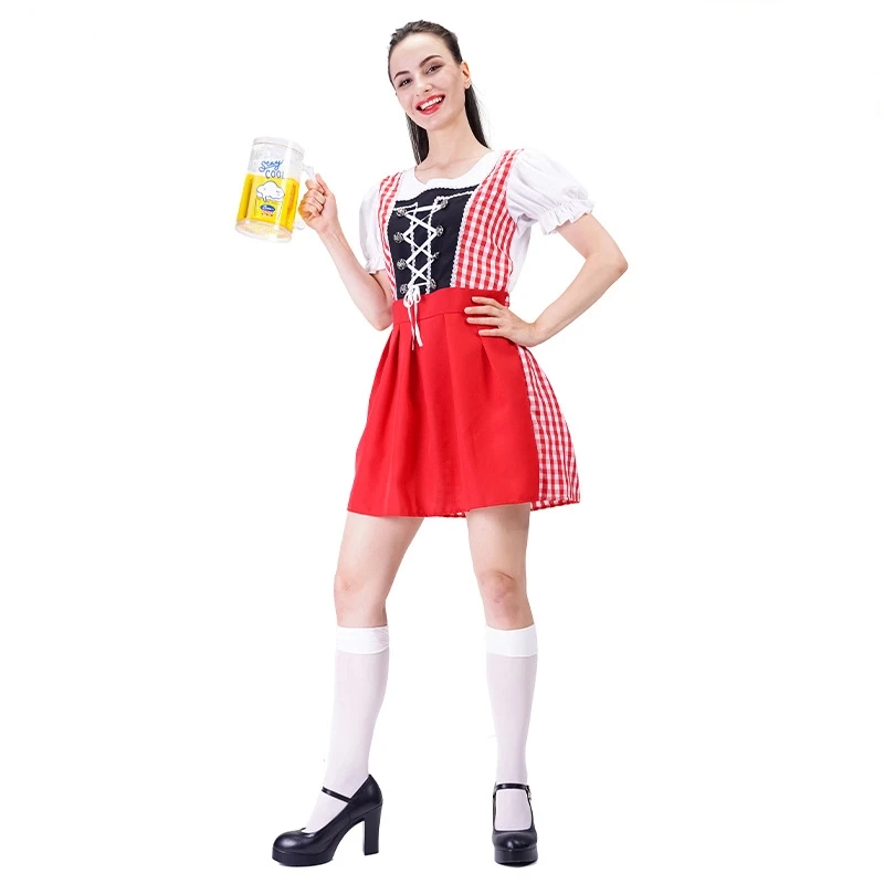 

German Munich Oktoberfest Red Plaid Baglia Victorian Dress Carnival Masquerade Dress Holiday Party Cosplay Wutaibiuoay Costume
