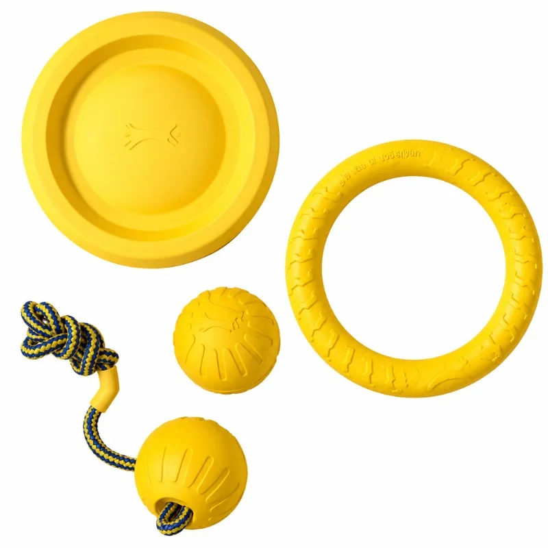 4 Pack Flying Disc + Ball + Tug Rope for Puppy&Adult Dogs Chew-Proof Teeth Cleaning Set EVA Durable Dog Toys