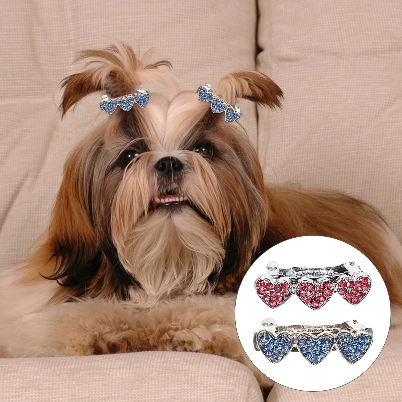 

2Pcs Lovely Rhinestone Heart Dog Hairpins Pet Hair Clips Mini Puppy Barrettes Cute Small Dog Accessories Puppy Hair Clip