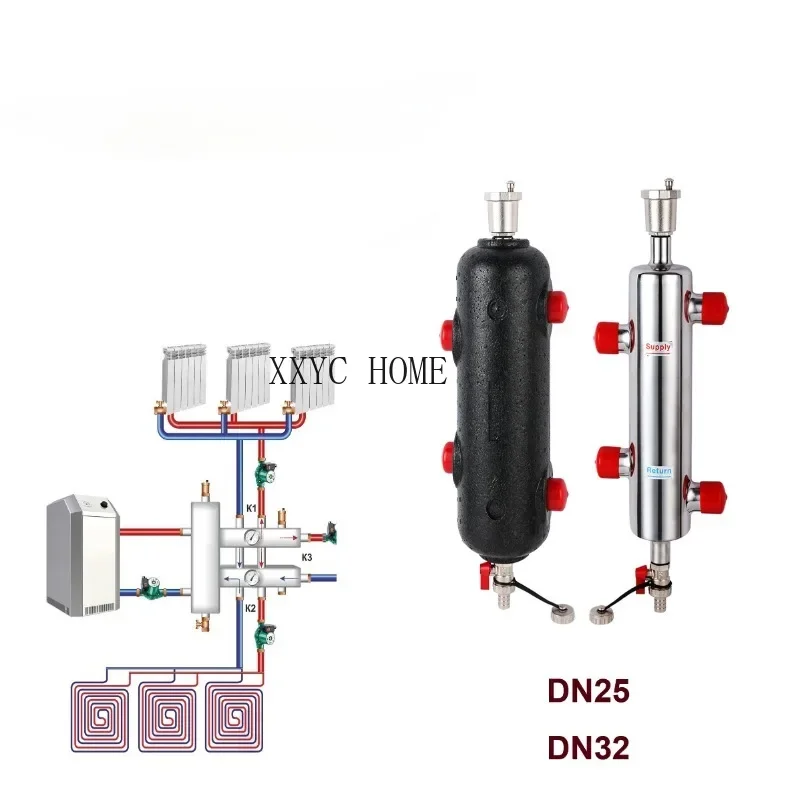 

DN25/DN32 Stainless Steel S304 Hot Water Hydraulic Separator Kits Buffer Tank For Boiler Heating and Cooling Systerm