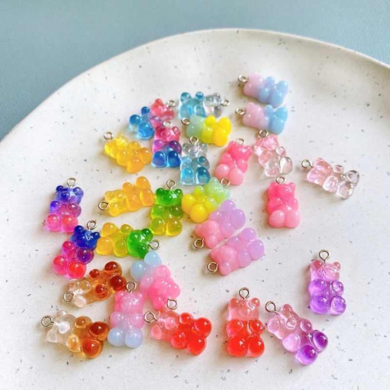 Pack of 50 Candy Colored Bear Charm Pendant Assorted Lovely Sturdy Resin Pendants for Craft Supplies Jewelry Making