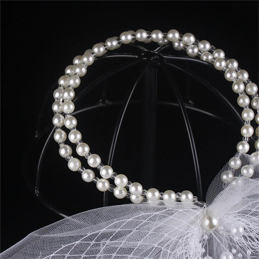 Tiara larga nupcial hecha a mano, velo de pelo de doble perla, adorno para el cabello de boda, accesorios de fotografía para estudio fotográfico