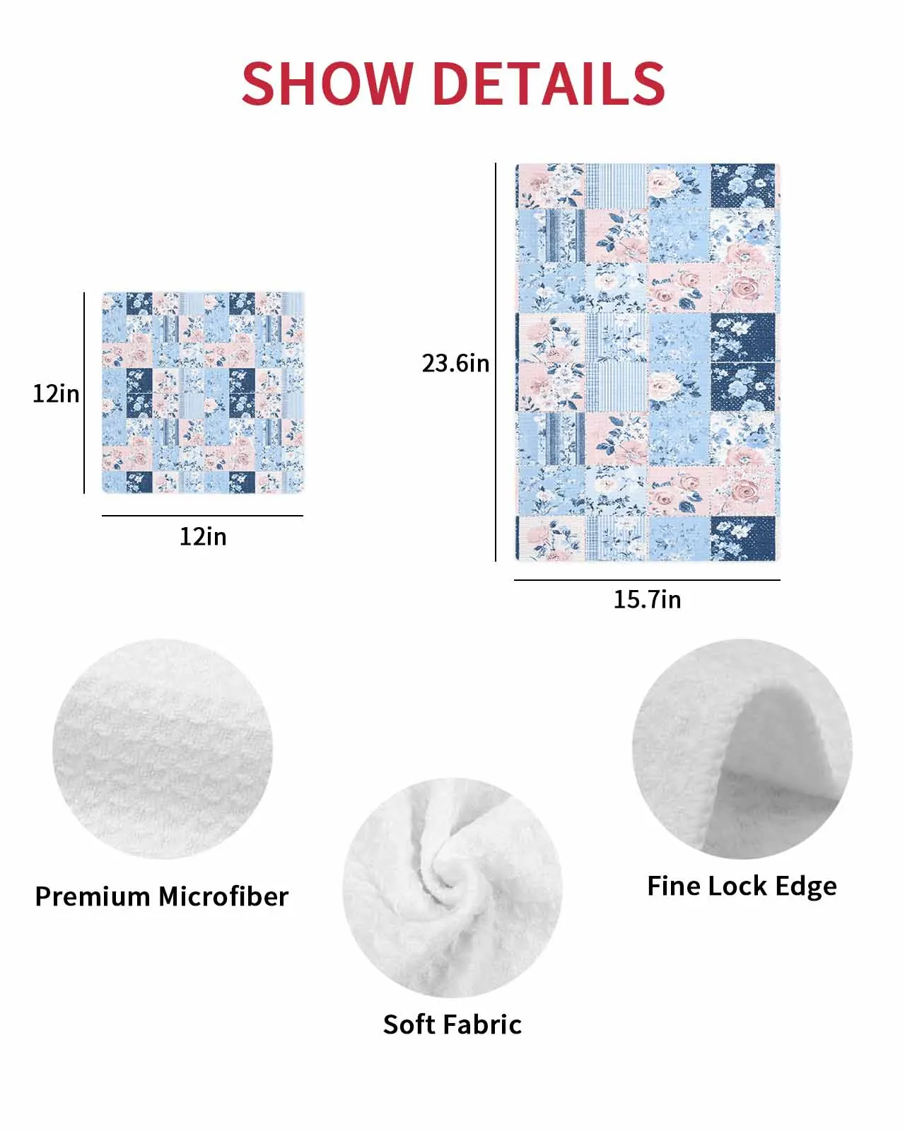 Floral Patchwork Farmhouse Vintage Blue Pink 30*30cm Waffle Microfiber Kitchen Towel Soft Cleaning Cloth Scouring Pad Wiping Rag