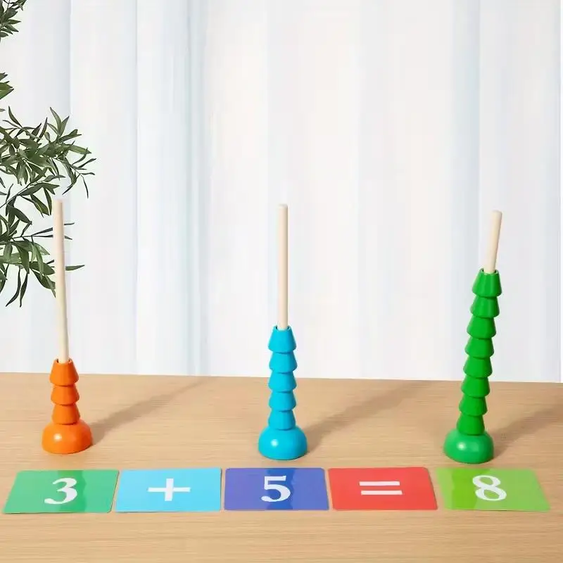 Jouet mathématique Montessori en bois avec carrelage numérique, bâtons de comptage et anneaux empilables, jouet éducatif d'apprentissage précoce pour les tout-petits de 2 à 5 ans