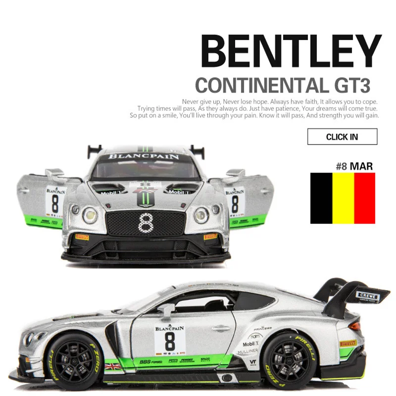 1:32 Mini modello di auto in lega Bentley GT3 giocattolo in metallo pressofuso e veicoli giocattolo tirare indietro macchinine per bambini per bambini ragazzo auto regalo