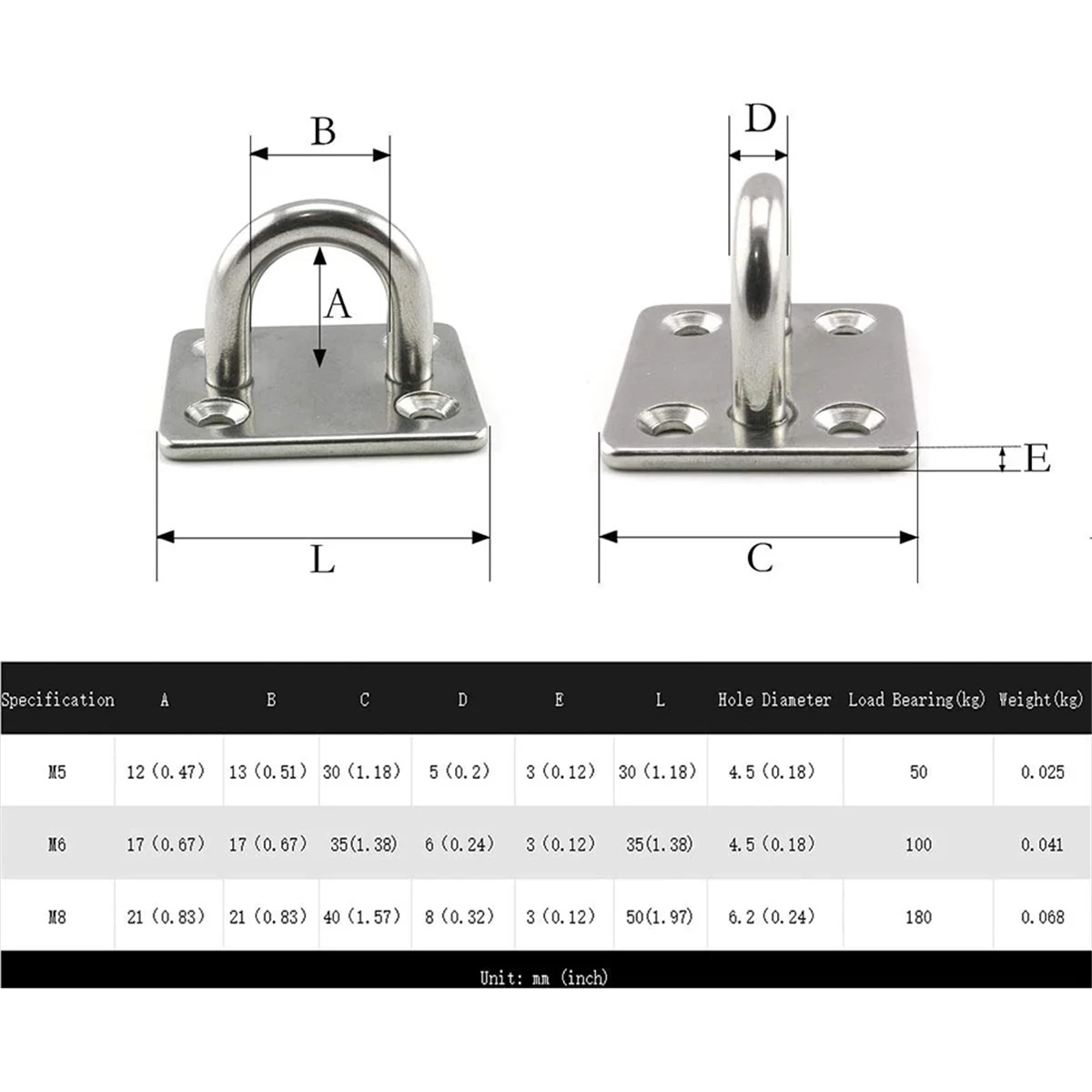 ABYA 2 Set M6 Ceiling Wall Mount Hanging Hardware Fitting Set U-Shaped Hooks for Yoga Hammock Swings Marine Yacht Accessories
