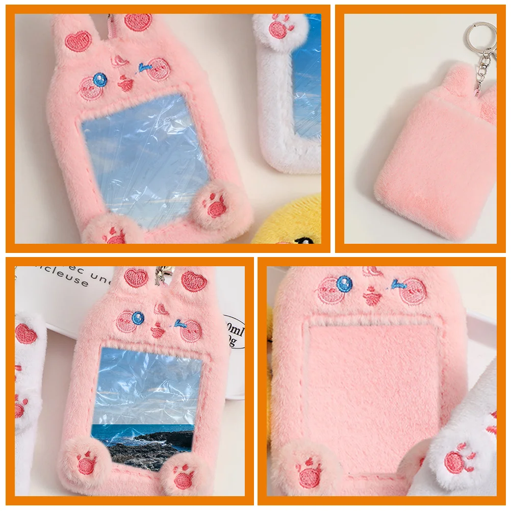 Plush Animal Card Holder Keychain Clear Sleeves Visible Postcards Bus Fabric Badge Man Cartoon Cover