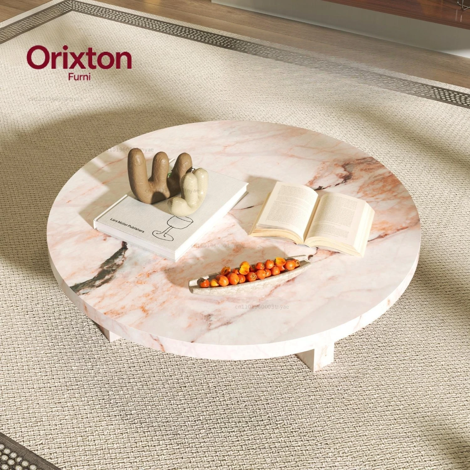 Pink Jade Round Coffee Table - Luxury Marble Slate Side Table For Spacious Living Room, High-End Stone Tea Table