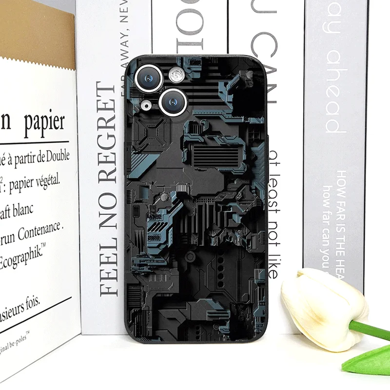 2D تقليد لوحة دوائر كهربائية نمط جراب هاتف آيفون 17 16 12 11 14 13 15 Pro Max Mini X XS XR 7 8 14 Plus غطاء ناعم Fundas