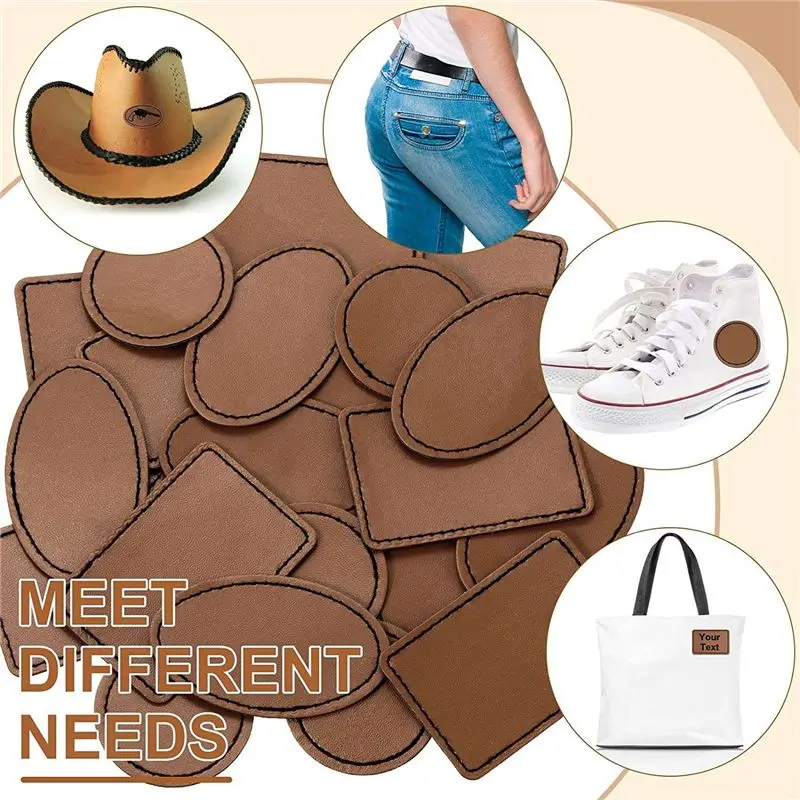 A75K 90 Pcs Leatherette Blank Hat Patches Iron on Leatherette Patch Rustic Faux Leather Patches for Jacket Backpack