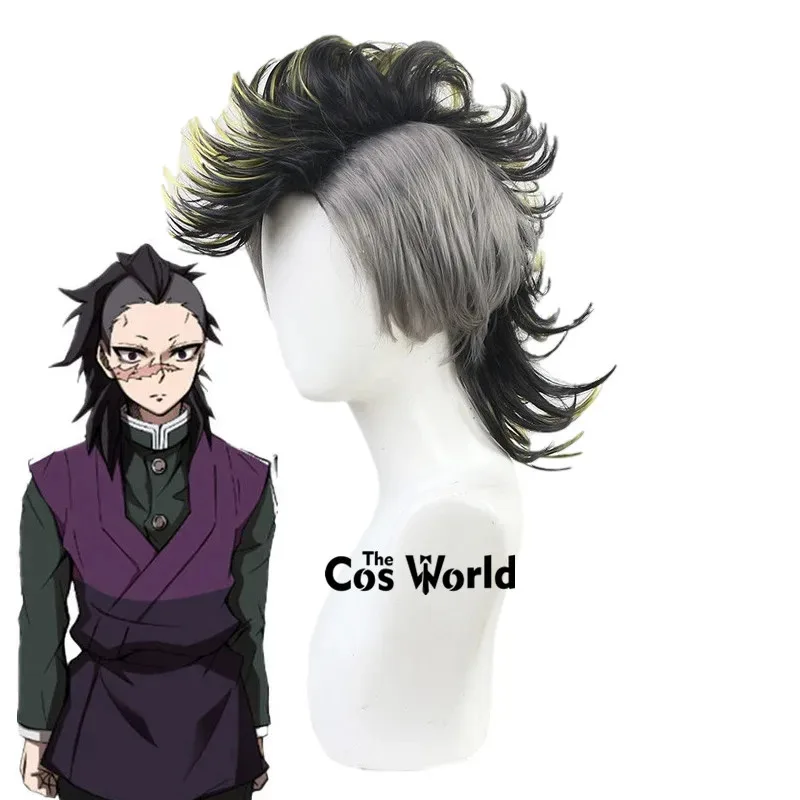 

Shinazugawa Genya 35 см короткие аниме косплей парики волокно термостойкие синтетические волосы + шапочка для парика