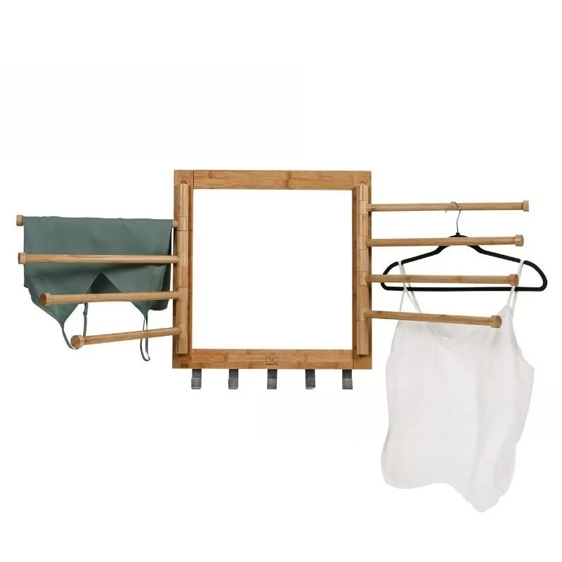 

Wooden wall clothes drying rack, wall-mounted rotating towel item storage rack, solid wood multi-layer drying rack