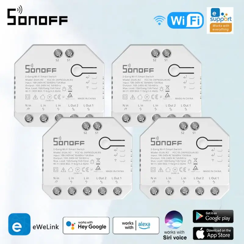 

SONOFF DUALR3/R3 Lite 2-Way Dual Relay Smart Curtain Shutter Switch Power Metering EWelink APP Control For Google Home Alexa