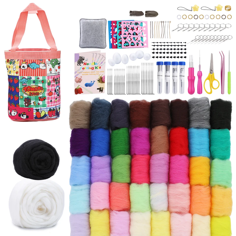 

Zxiixz 42-цветный набор для валяния из шерсти Roving для игольчатого валяния с случайной сумкой для хранения для взрослых, принадлежности для валяния с иглой для животных