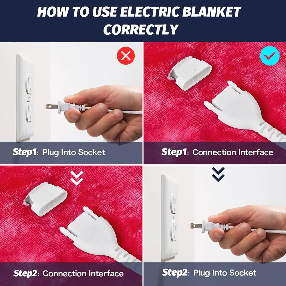 بطانية كهربائية من الفرو الصناعي، مؤقت 5 أوضاع و10 مستويات حرارية، 72 × 84 أحمر لدفء سرير الأريكة المريحة #3