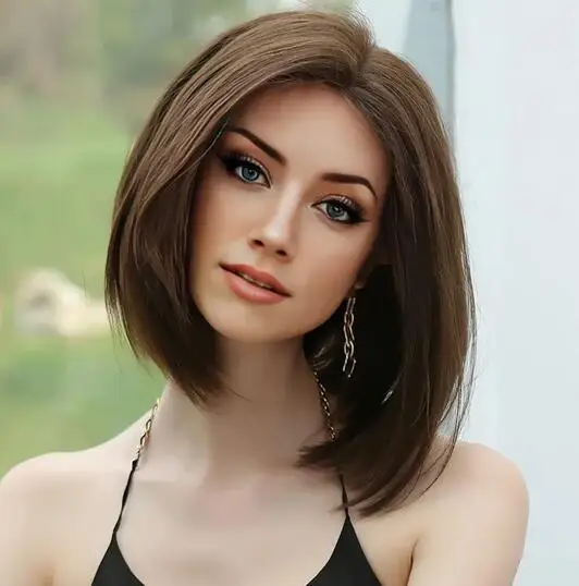 

Short Straight Synthetic Wig Middle Part Natural Brown Hair Wig Natural Heat Resistant Wig For Everyday Cosplay Women