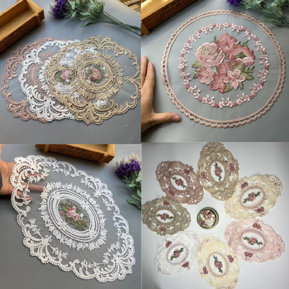 1Pcs for Dining Table Flower Embroidery Craft Placemat European Style Lace Insulation Plate Mat Anti-scald Coaster Table Pads