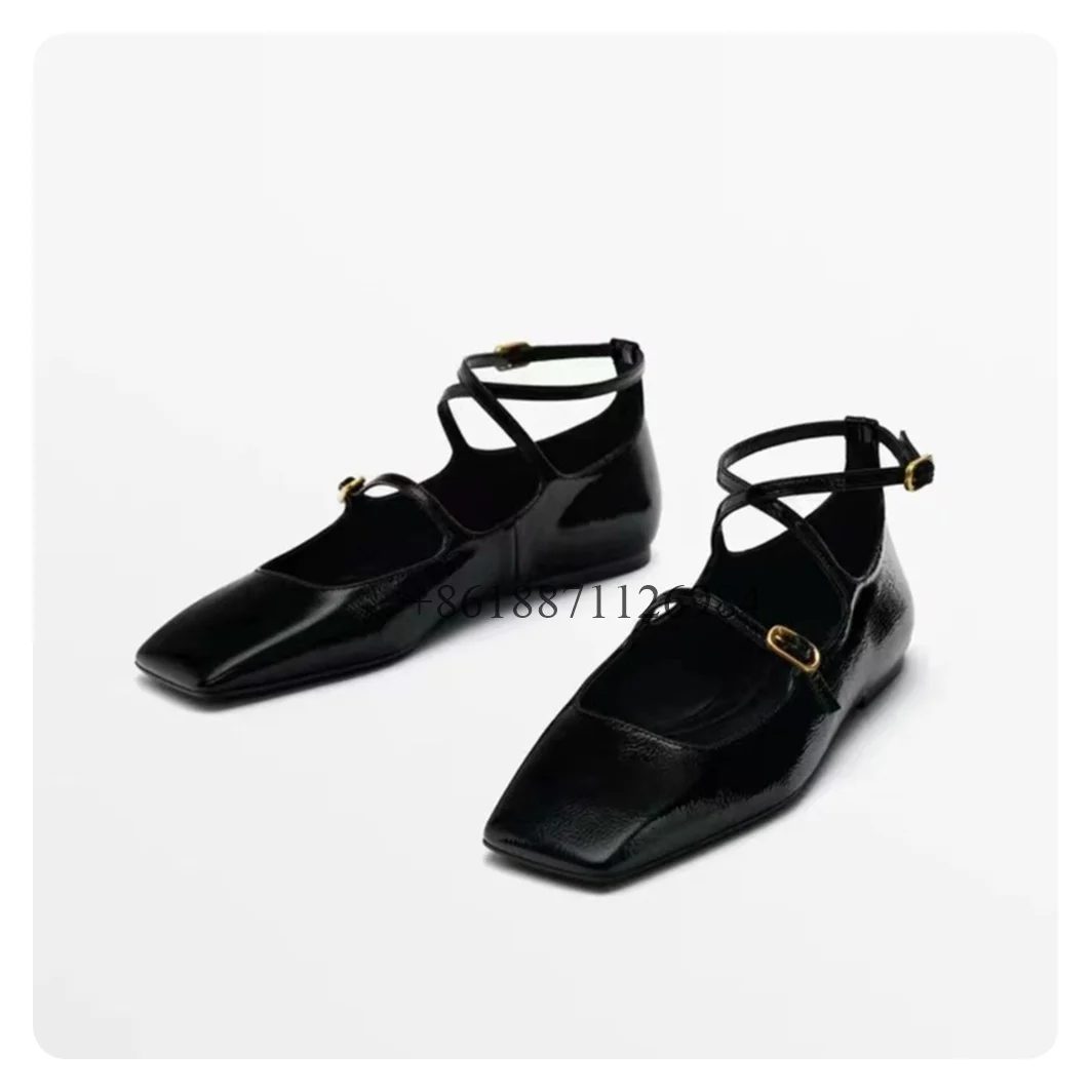 

2024 New Leisure Style Black Cross Strap Square Toe Women Pumps Shoes Chunky Low Heels Buckle Strap Design Mary Jane Shoes