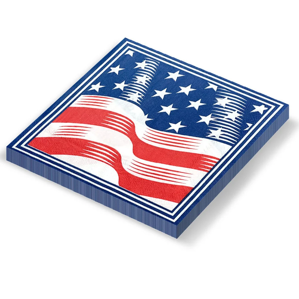 

40pcs American Flag Printed Napkins Decorative Party Dinner Paper Towel 2-Ply Eco-Friendly Tissue For Festival Use