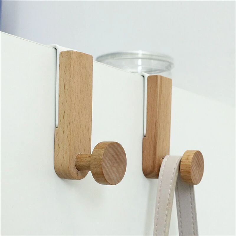 Door Back Hanging Holder Iron Wooden Rack Organizer Kitchen Cabinet Hook Towels Clothes Coat Bathroom Accesories Storage Hanger