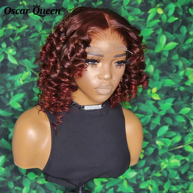 99J Color 13x4 Lace Front Human Hair Wigs For Black Women Loose Wave Pre Plucked Reddish Brown Curly 4x4 Lace Closure Wigs