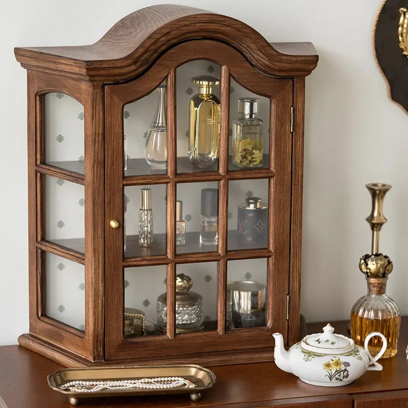 Vintage solid wood wall cabinet, desktop storage cabinet, cup rack, glass wall cabinet, glass wall-mounted display cabinet